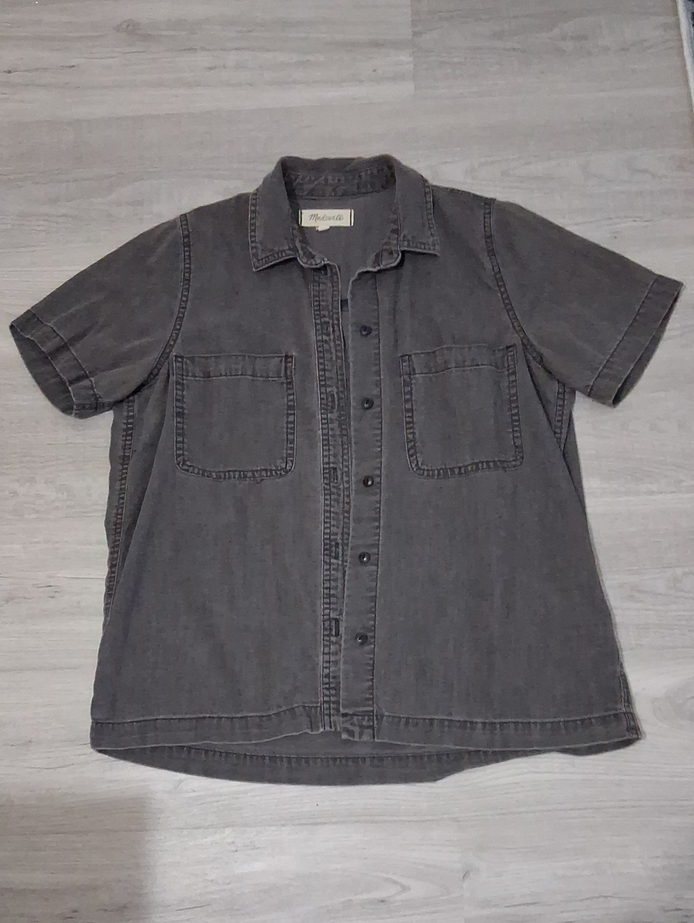 Madewell 100% Cotton Short Sleeve Button Down Casual Shirt, Xs/s, Charcoal, New